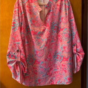 SHEIN Pink and Blue Paisley Blouse
